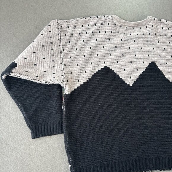 VTG Graphic Knit Sweater Mens L Boat Scenic 80s 90s Cozy Pullover Outdoor Retro - Picture 15 of 16